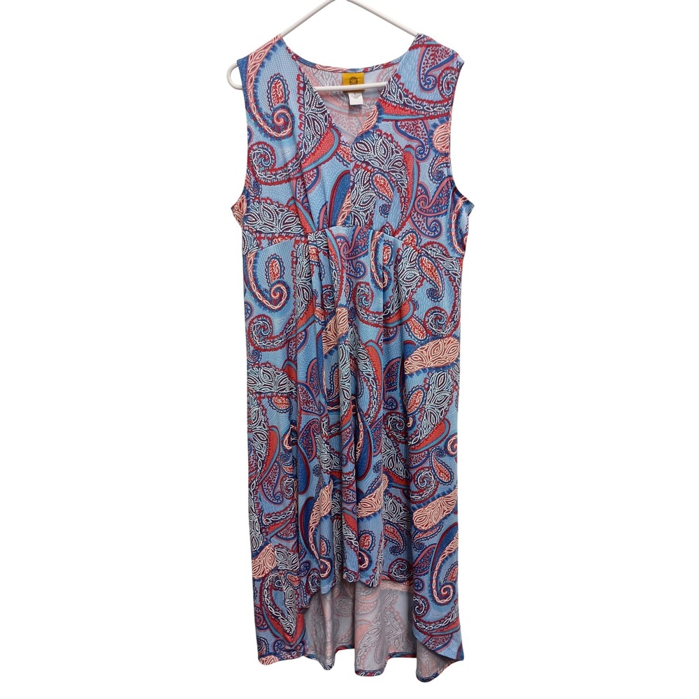 Ruby Rd High Low Maxi Dress Womens Large Blue Paisley‎ Sleeveless V-Neck Boho